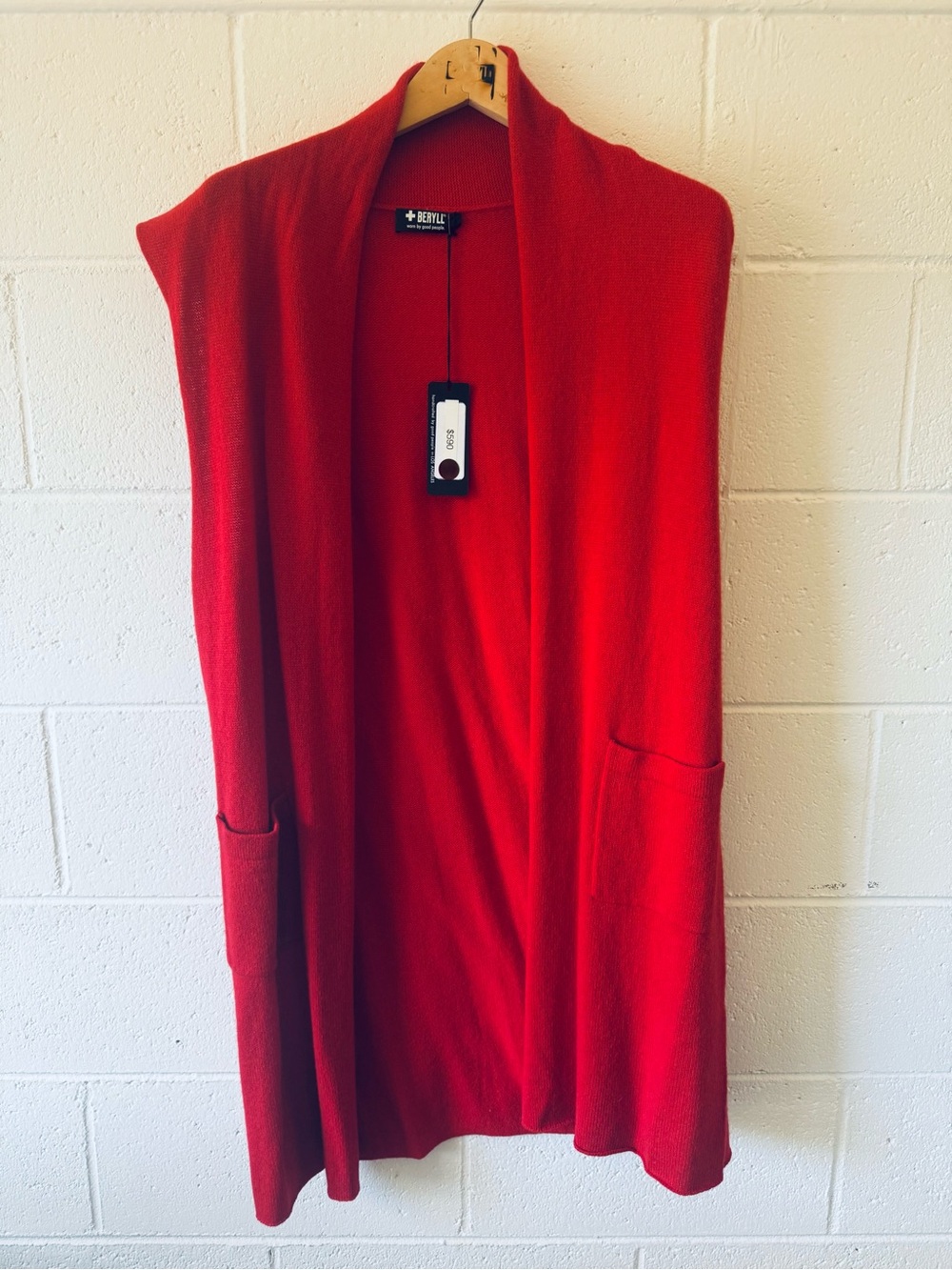 Beryll Vibrant Red Sleeveless Open Cardigan Vest